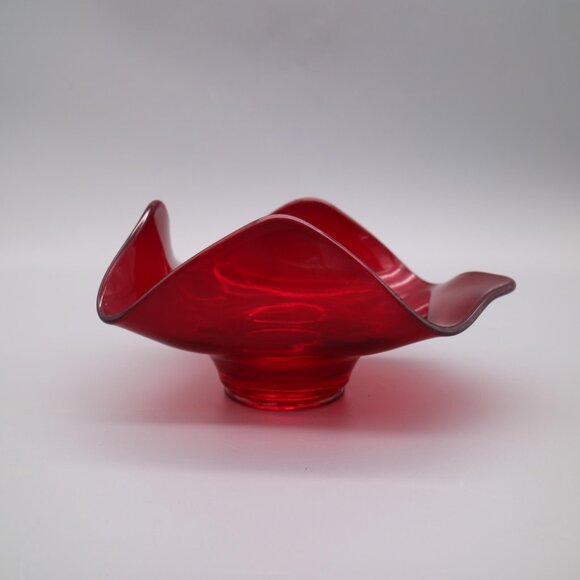 Vintage Mid Century Modern Viking Epic Ruby Red Art Glass Bowl With Rolled Edges - Picture 3 of 5